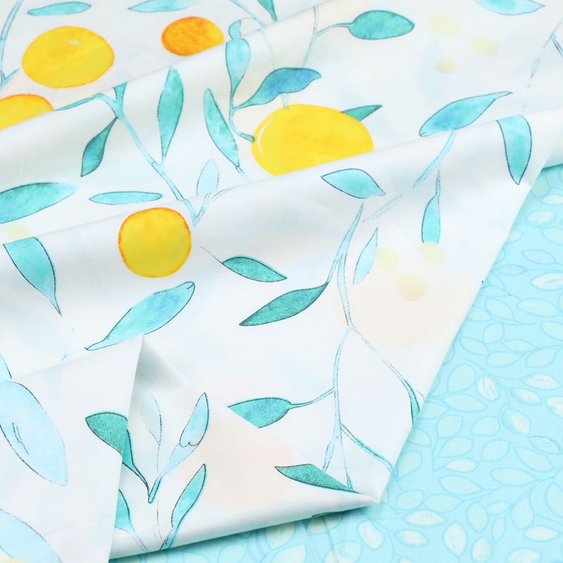 2.35米宽幅纯棉布批发 田园花卉叶子AB版布料 纯棉被套斜纹面料