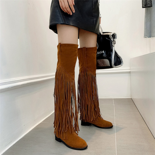 Knee boots European and American fashion sexy fringe women’s boots new boots in autumn and winter