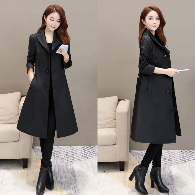 2019新款春秋季女士风衣外套长款过膝韩版修身大码厂家直销代发|ms