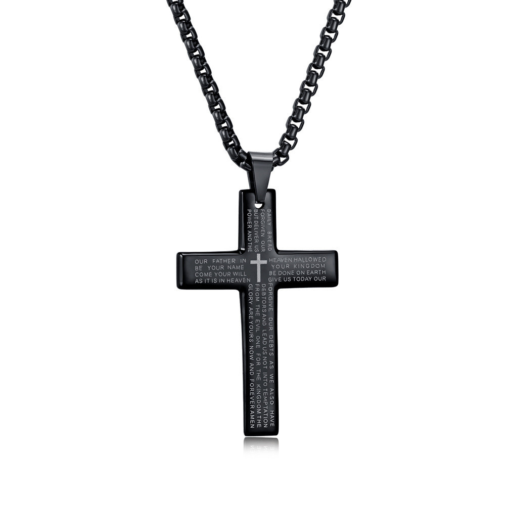 Cross border Electricity supplier Source of goods Amazon Selling Titanium cross Scripture Pendant man Trend Necklace chain