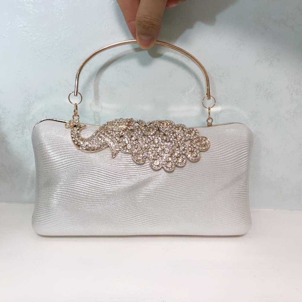 PU Leather Evening Bag European & American Style Rhinestone Women's Peacock Banquet Clutch Small Square Crossbody Bag - Thumbnail 5