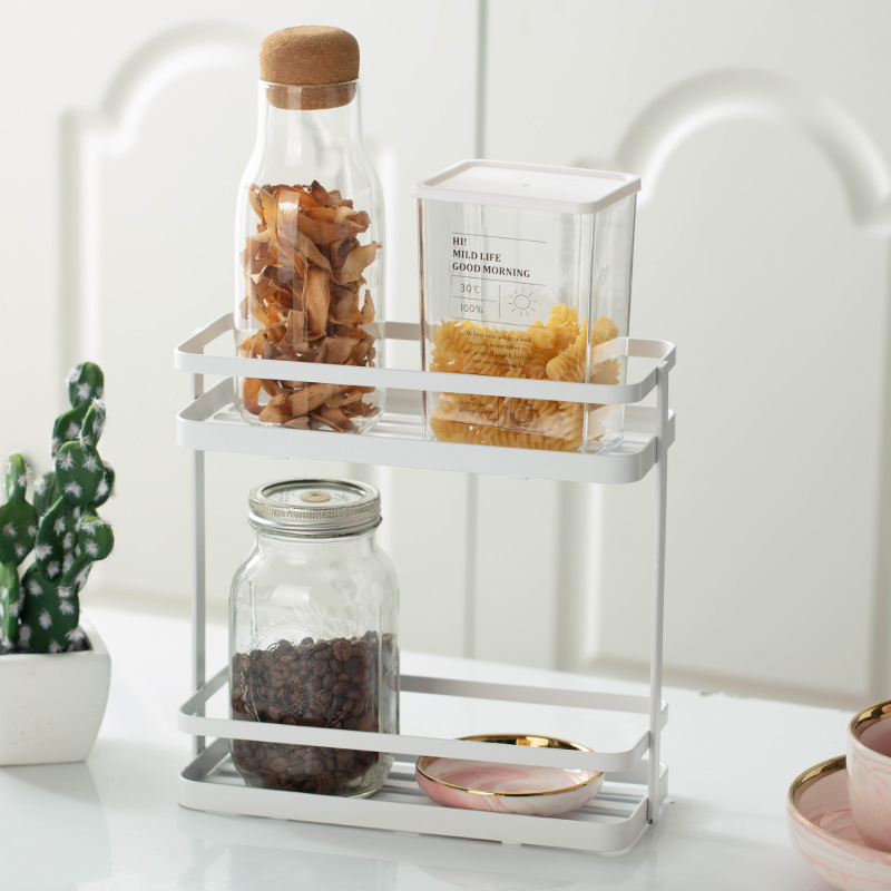 新款浴室架桌面置物架铁艺双层厨房收纳架卫生间卧室厨房整理北欧|ru