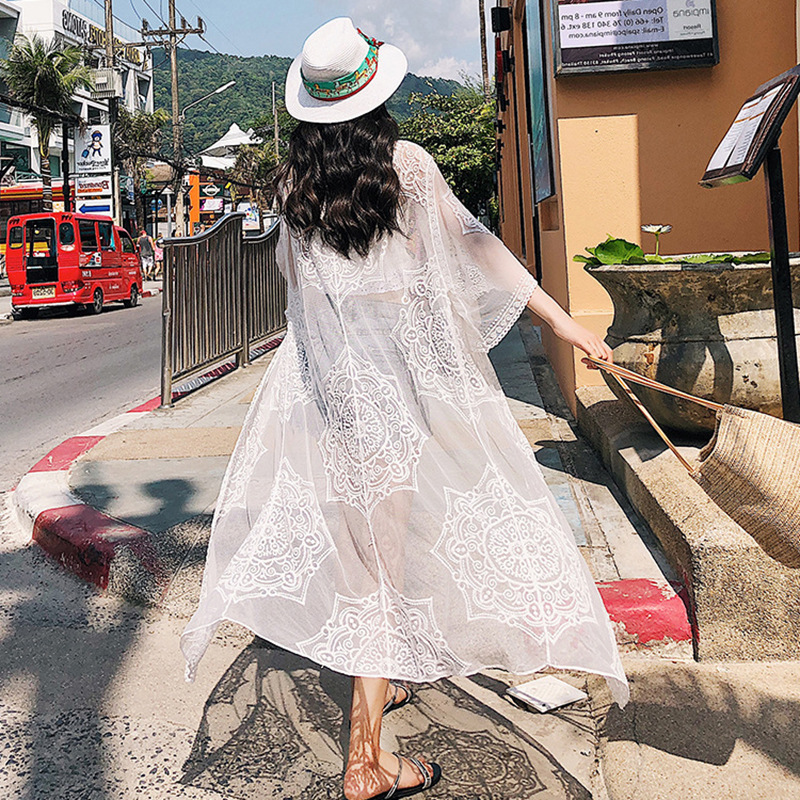 2019 Summer New Bohemian Cropped Sleeve Heavy Industry Lace Embroidered Long Cardigan for Seaside Vacation Sun Protection Clothing 2019 Summer New Bohemian Cropped Sleeve Heavy Industry Lace Embroidered Long Cardigan for Seaside Vacation Sun Protection Clothing