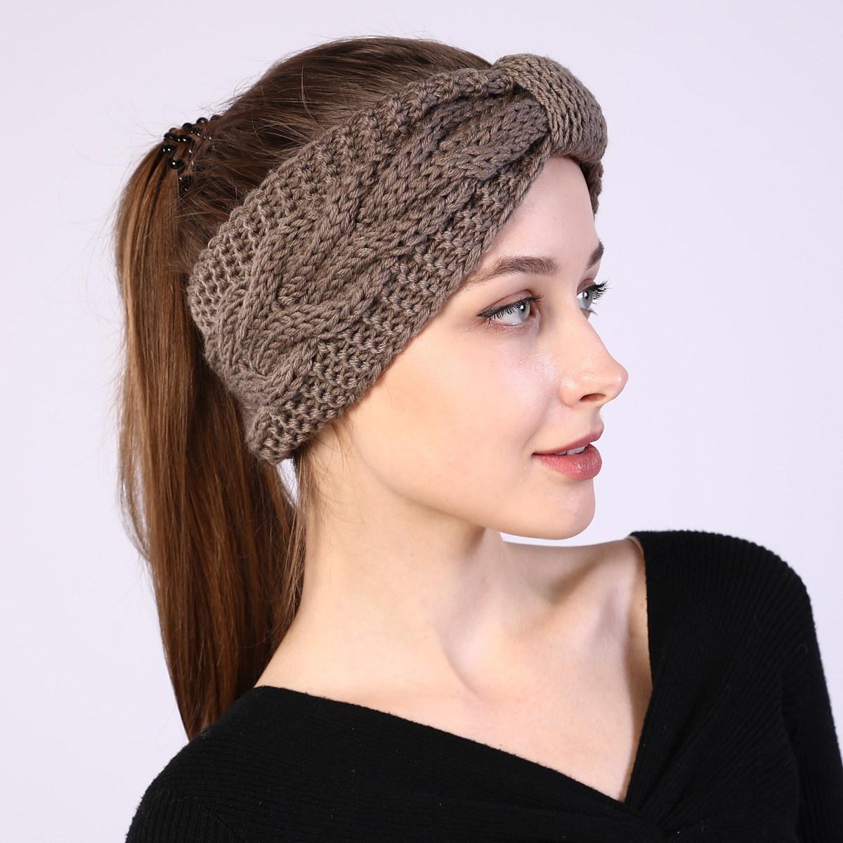 Knitted hair accessories with 8-line butterfly tie elastic autumn and winter women's wool warm sports headband_voghion.com