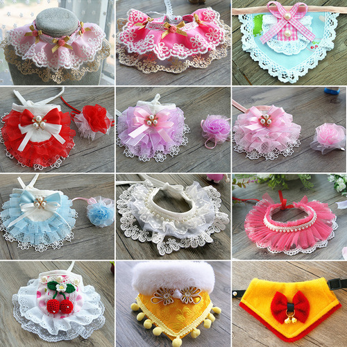 Pet Mouth Towel Lace Princess Dog Scarf Triangular Bandana Accessory Bib Cover Cat Collar Decor