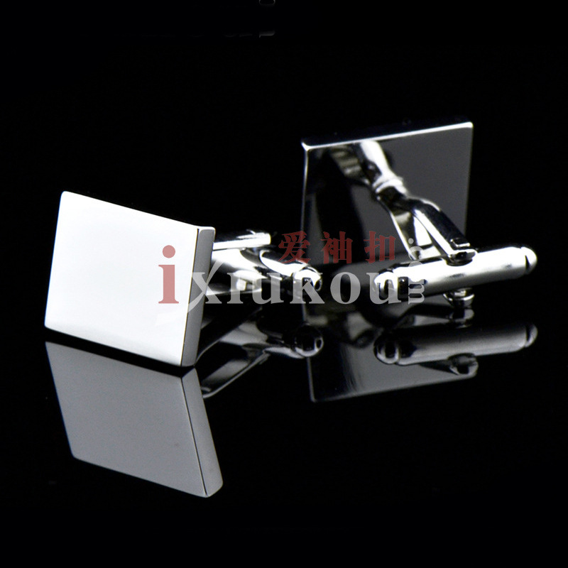 英博银色金属长方形袖扣袖钉男士法式衬衫纽扣cufflinks/镭射