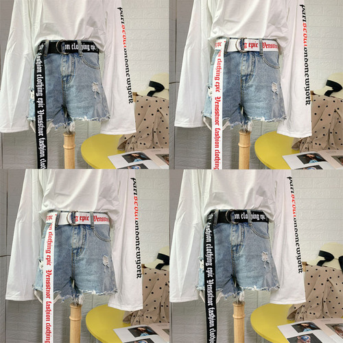 Trendy canvas belt for men and women double-ring buckle belt youth student jeans versatile non-hole belt belt
