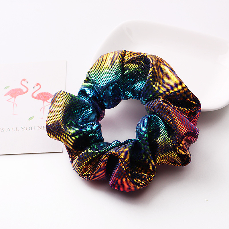 New Fashion Metal Bright Color Radium Bronzing Double Color Cheap Scrunchies Wholesale display picture 6