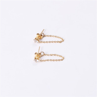 Trendy cool elegant long tassel chain earrings female personality geometric stitching back-mounted ear studs ear clip