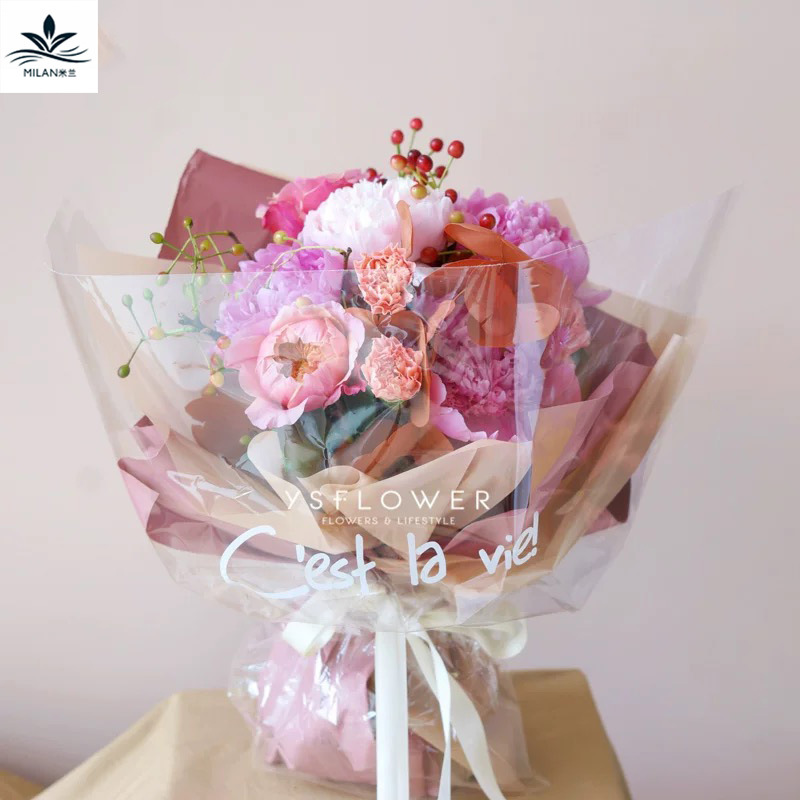 INS estilo transparente inglés celofán flor papel coreano impermeable papel de embalaje 5,8 seda gruesa celofán