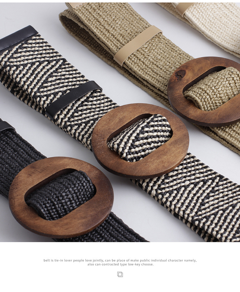 1 Piece Quantity Classic Style Geometric Plastic Wood Straw Women's Woven Belts