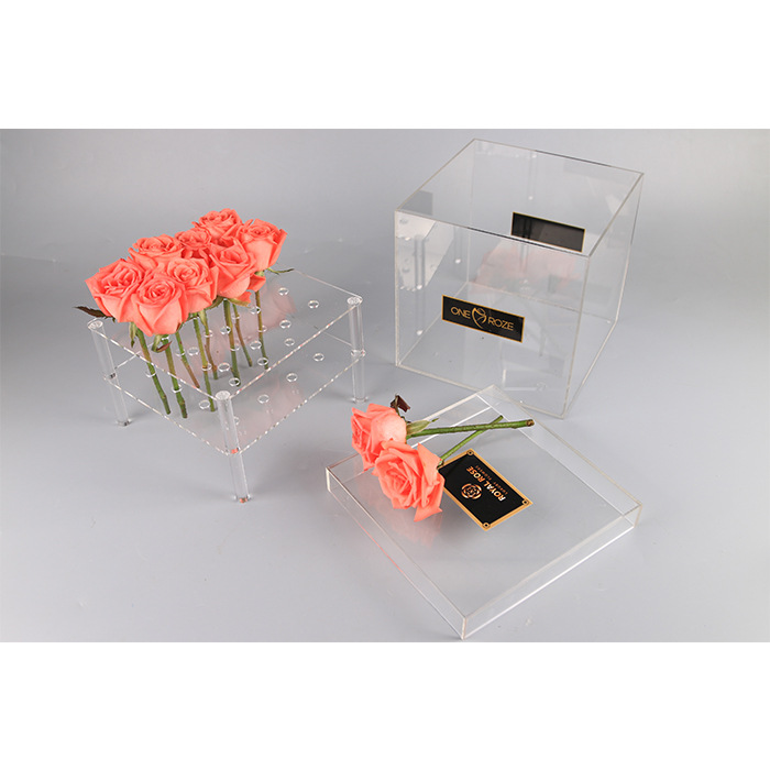 透明亚克力玫瑰带盖花盒浪漫花保鲜盒
