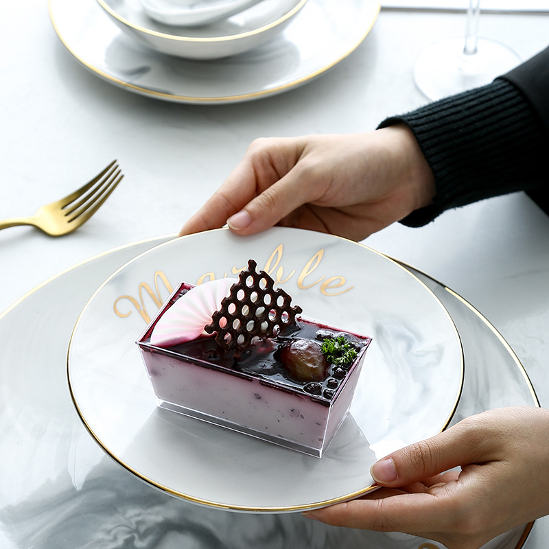 Nórdico marbling vajilla traje creativo plato de cerámica simple oro borde occidental carne plato merienda