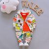 Children's dinosaur for baby, set, hat, sports suit for leisure with zipper, cardigan, jacket, long sleeve, floral print, 3 piece set