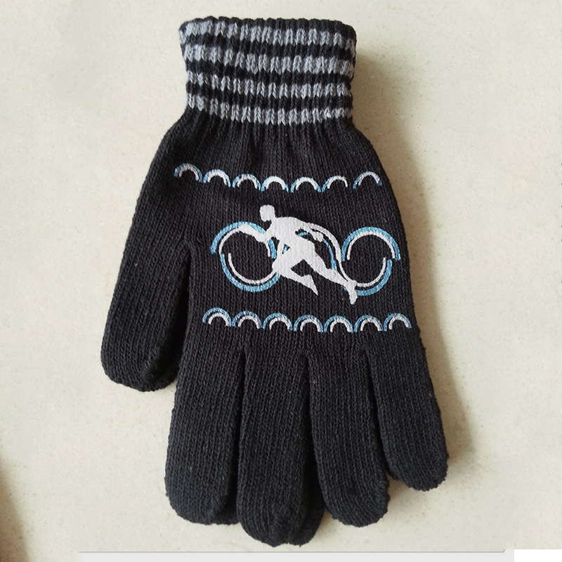 De punto adulto Dedo de los hombres de protección guantes a rayas al aire libre cálido patrón Punto de impresión offset guantes accesorios de ropa fabricante