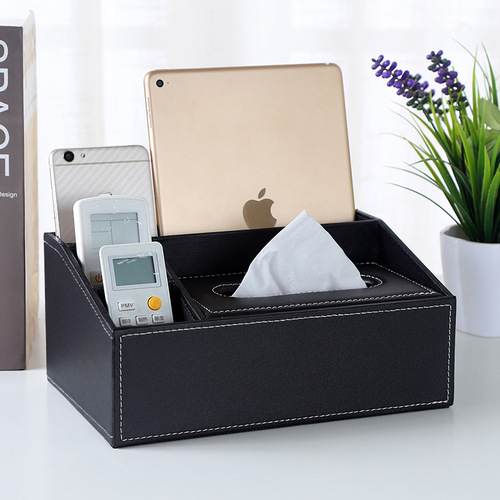 Creative Home Goods Multi-functional Tissue Box with Desktop Remote Control Organizer Leather Tissue Box LOGO Wholesale