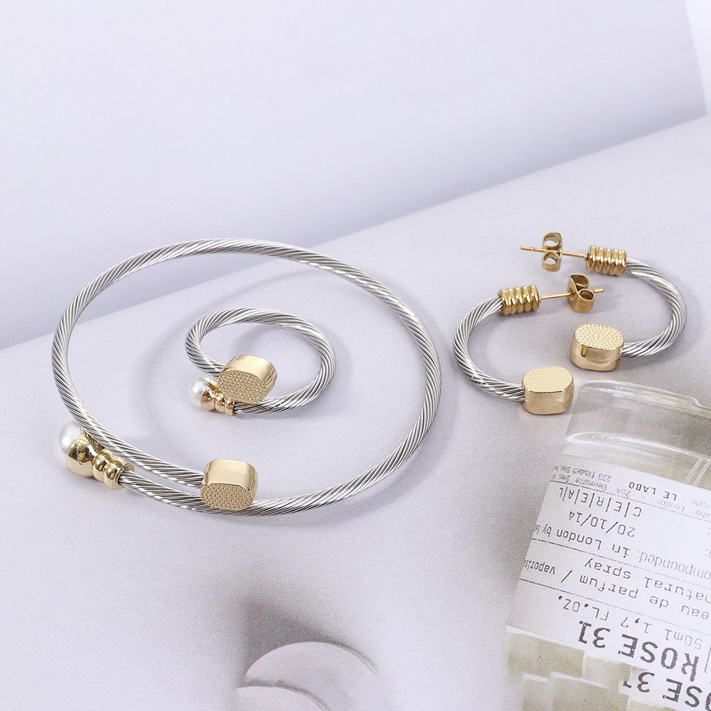 Mode Kreis Rostfreier Stahl Inlay Künstliche Edelsteine Ringe Armbänder Ohrringe 1 Stück 1 Paar display picture 3