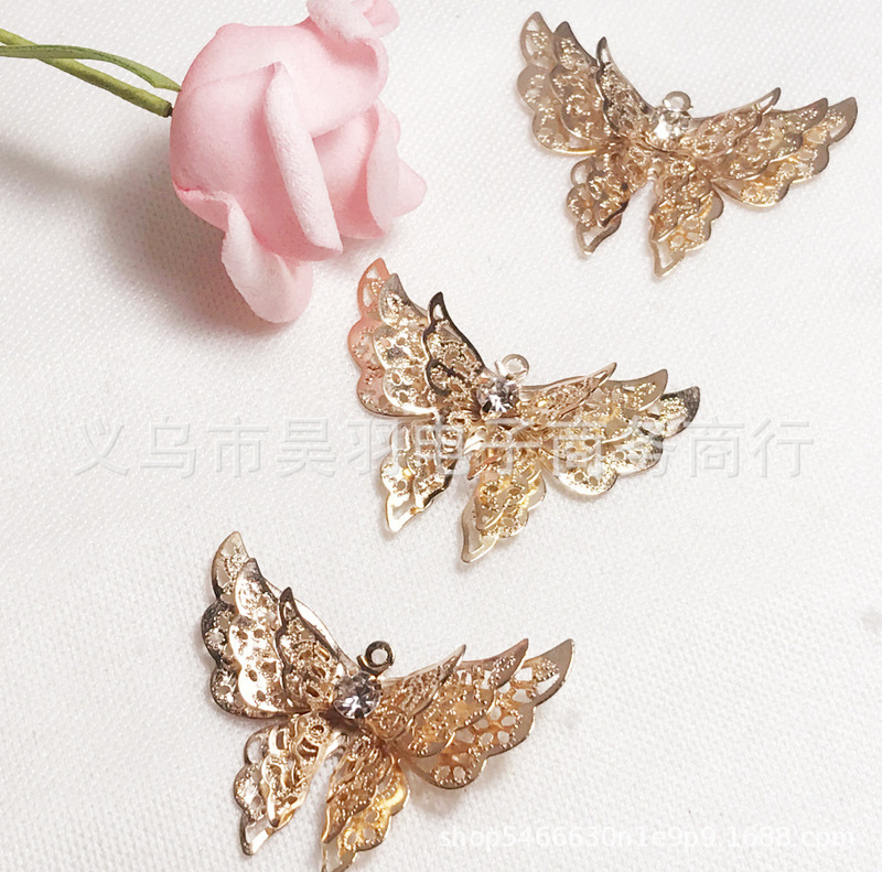 Iron three-layer butterfly diamond 25*35mm butterfly corrosion sheet ancient headdress hairpin material Accessories Wholesale Iron three-layer butterfly diamond 25*35mm butterfly corrosion sheet ancient headdress hairpin material Accessories Wholesale