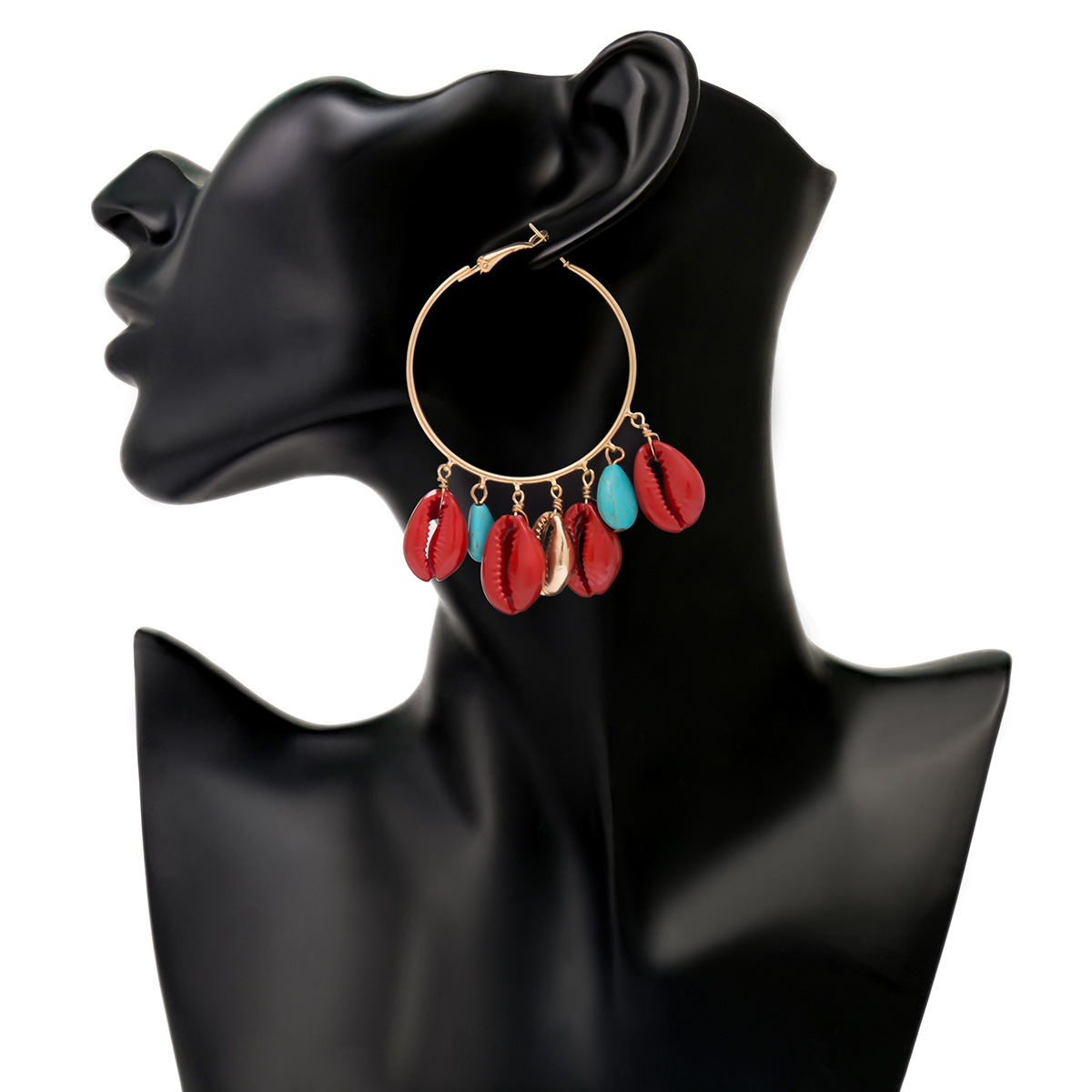 Jewelry Simple Large Circle Turquoise Women Spray Painted Shell Ethnic Style Exaggerated Earrings_voghion.com