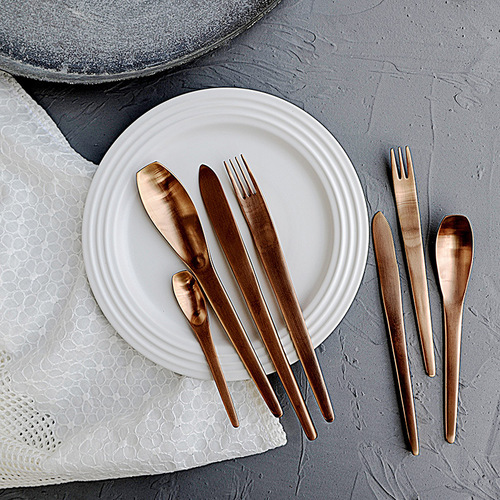 INS-style Stainless Steel Cutlery Set in Rose Gold Brushed Finish—Perfect for Nordic-Style Home Décor, Inspired by Korean & Japanese Trends