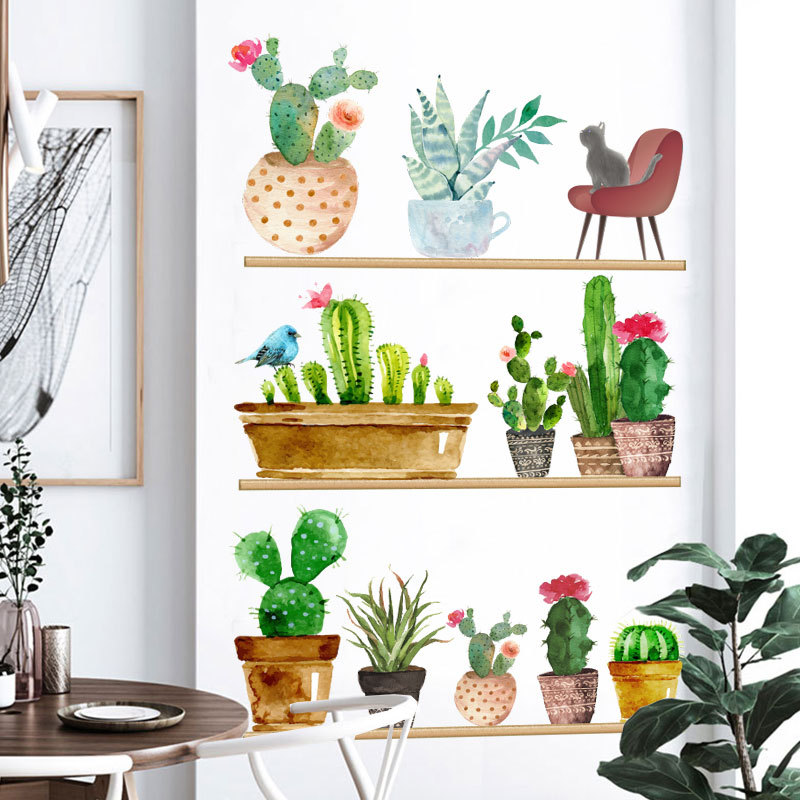 Fashion Cactus Potted Shelf Wall Stickers display picture 1