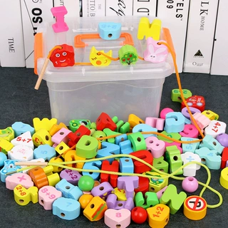 数字串珠儿童木质玩具幼儿园宝宝早教益智力字母串珠绕珠穿线积木