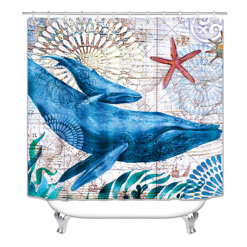 Direct Supply Cross-Border Digital Printing Waterproof Mold-Resistant Personalized Shark Pattern Series Shower Curtain Manufacturer Direct Supply Shower Curtain Wholesale