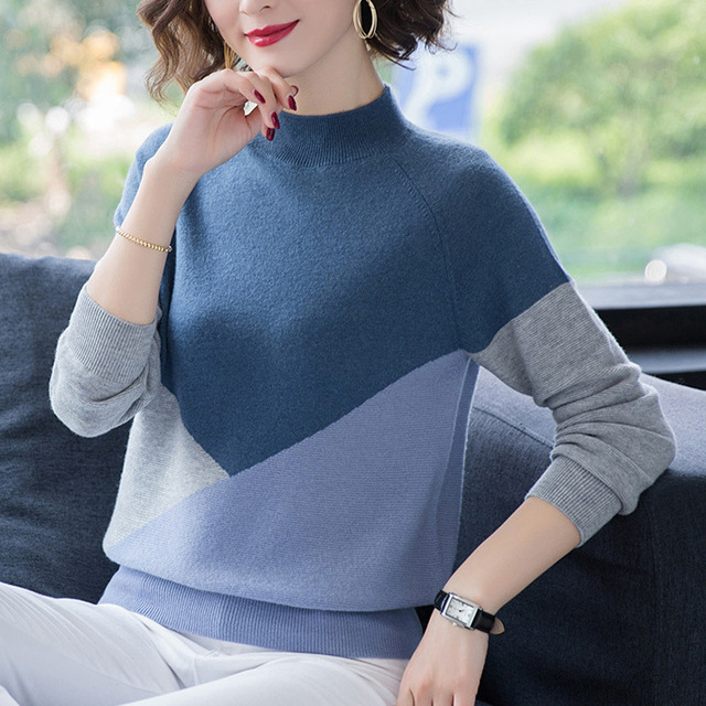 Loose fit inside with thin sweater， autumn and winter new style foreign style contrast knitted base coat