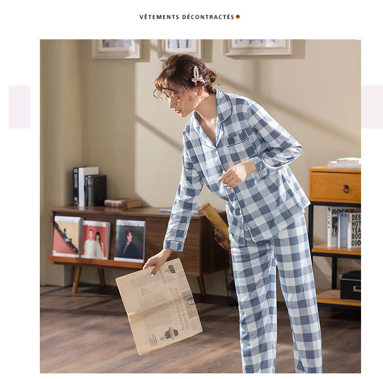 XNE-蓝色格子开衫长袖套装  (9)