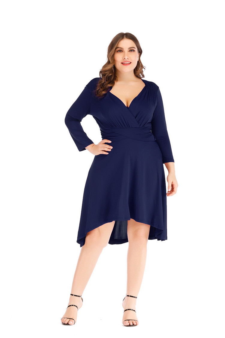 v-neck slim pleated plus size dress  NSCX25037