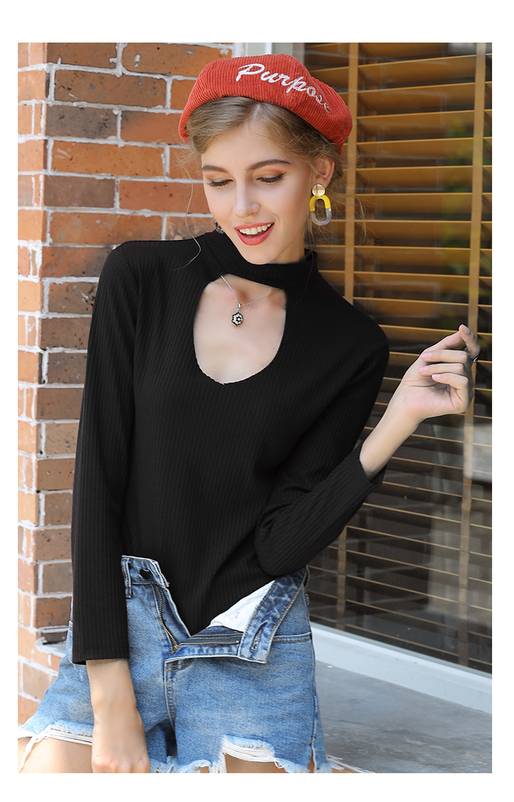 spring and summer long-sleeved solid color slim tops  NSYH11305