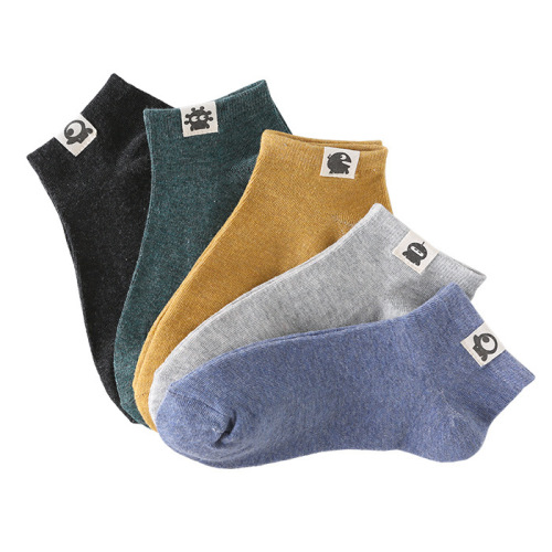 Customized men's boat socks, retro new cotton socks with cloth label socks, anti-falling solid color low-waist short socks