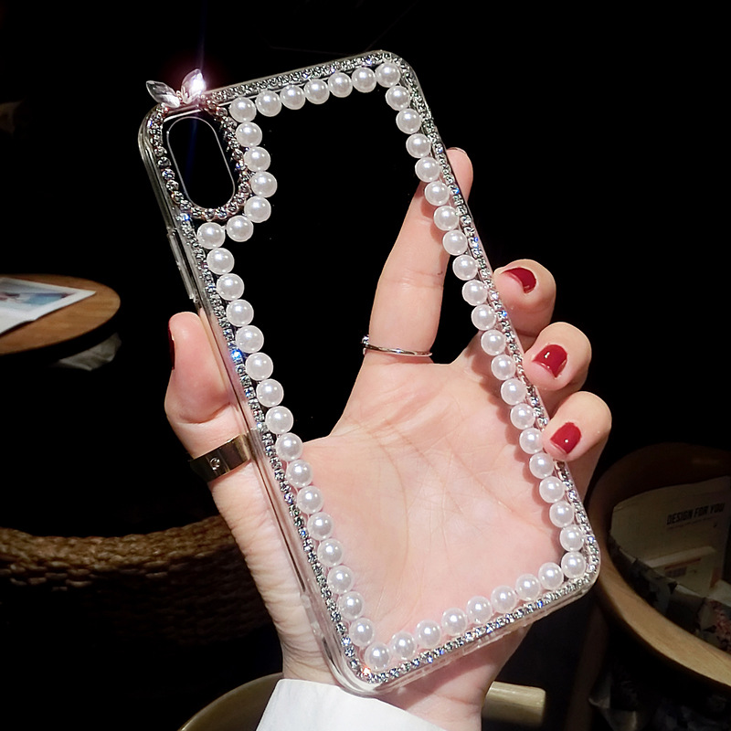 珍珠适用苹果11手机壳iphone12pro水钻xsmax透明防摔7/8p保护套xr