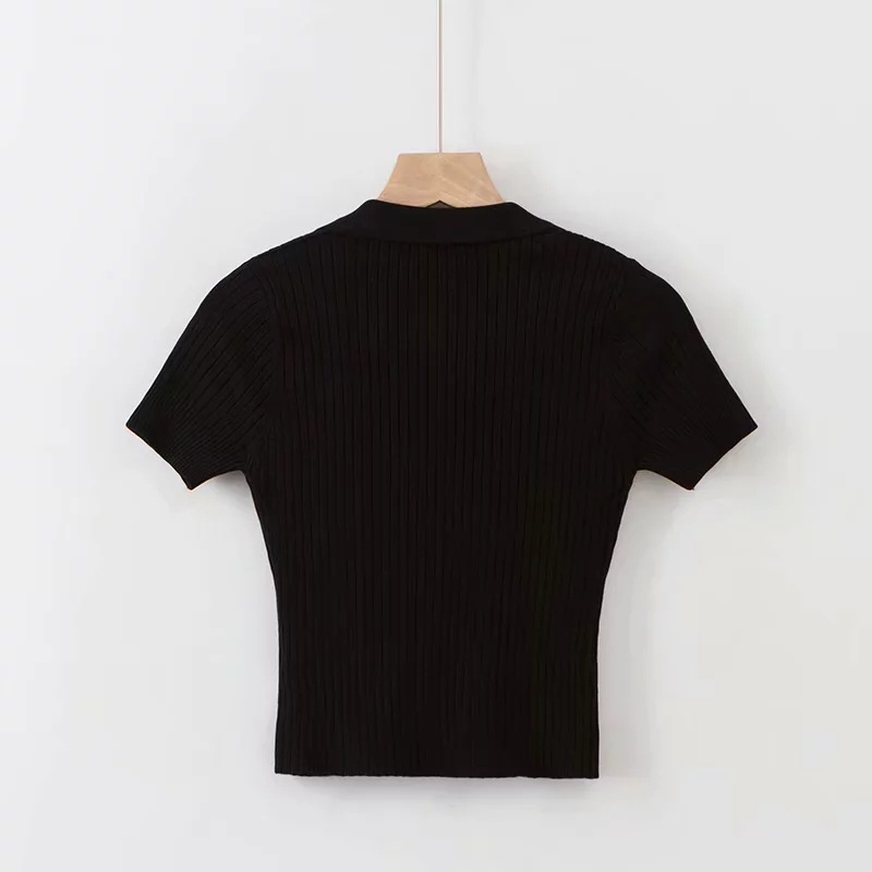 V-neck solid color short-sleeved self-cultivation knit T-shirt  NSAC14343