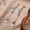Butterfly net, zirconium with tassels, earrings, double-layer chain, ear clips, South Korea, internet celebrity