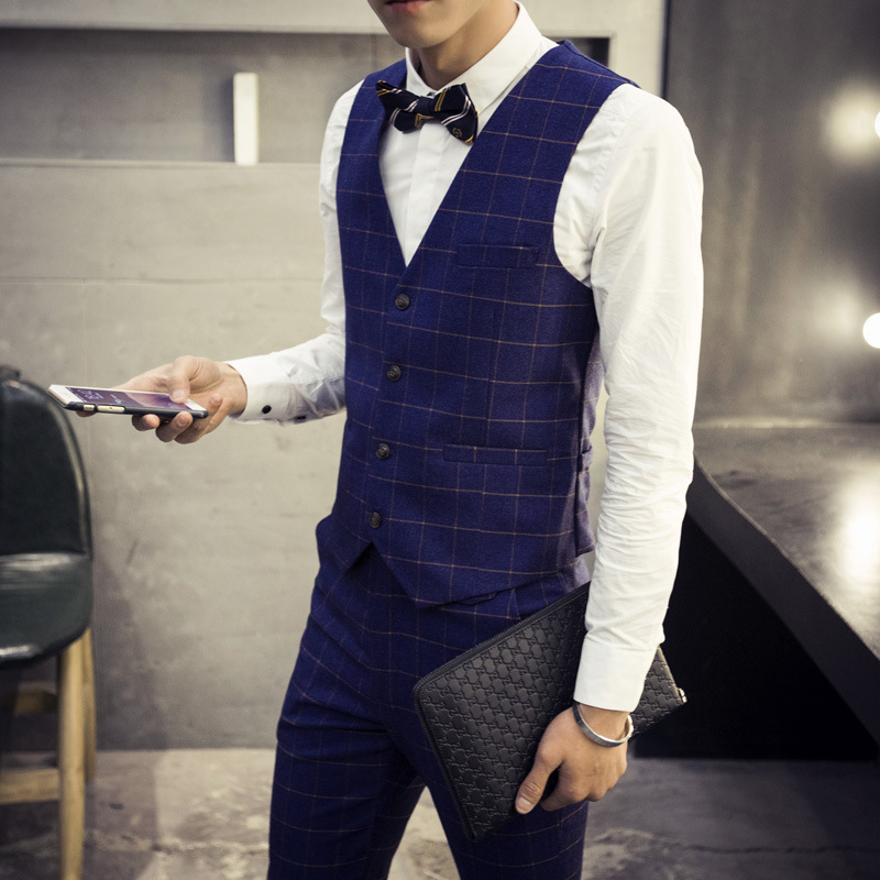 2018春季商務紳士格子西裝馬甲英倫西服男士休閑馬甲