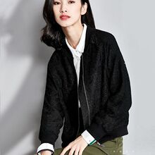 2020秋冬新款韵凯秀港风棒球服女短款复合蕾丝女长袖黑色外套