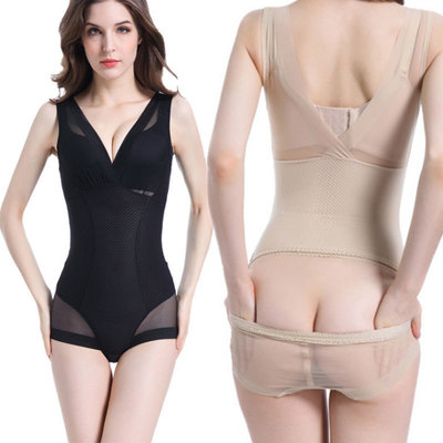 後脫式蜂巢面料超薄連體塑身衣無骨産後美體束身內衣連體透氣針孔