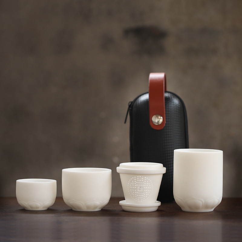 Winner Outdoor Travel Tea Set White Porcelain Teacup Japanese Portable Quick Cup One Pot Two Cups Ceramic Tea Set