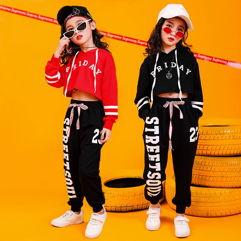 Детская уличная одежда для танцевGirls handsome jazz dance performance clothing girls hiphop hip-hop loose performance clothing trendy