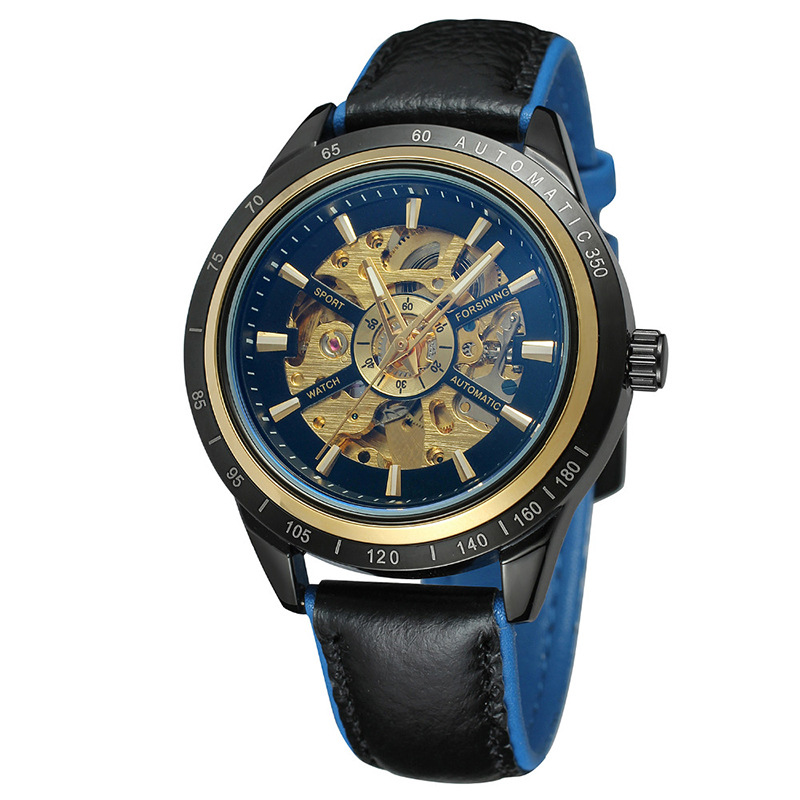 Forsining correa de reloj mecánico automático casual para hombres reloj mecánico transparente hueco de los hombres