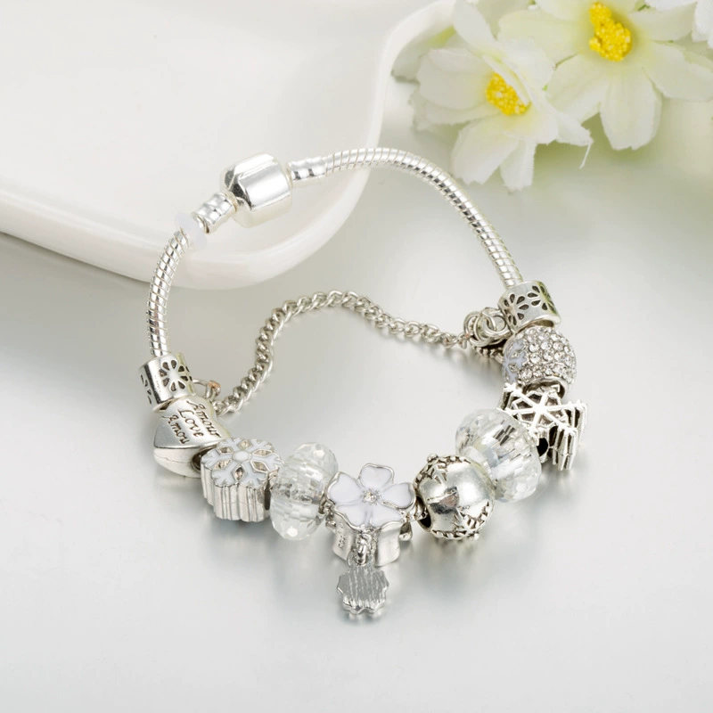Бусин bracelet, белый кристал bracelet, аксессуар, европейский стиль, со снежинками