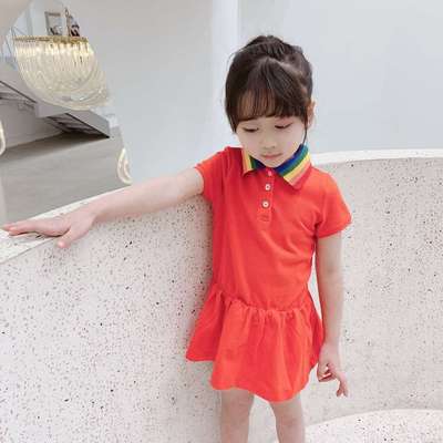 现货M1852两色针织全棉彩虹领重工刺绣连衣裙|ru