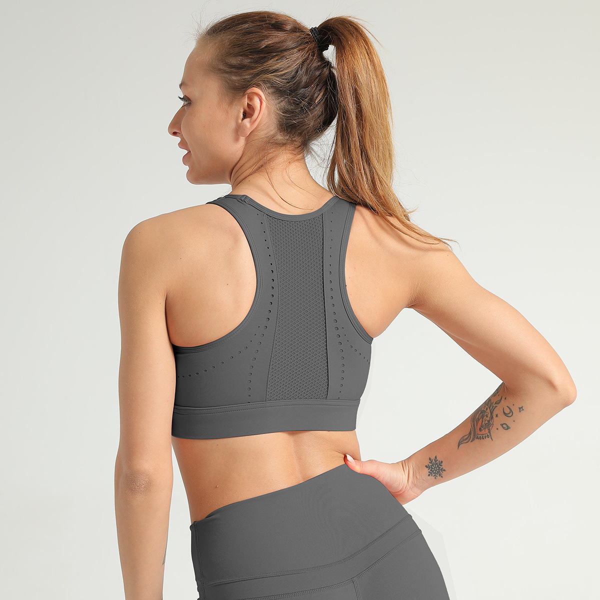 Light support splicing mesh back sports bra NSNS47307