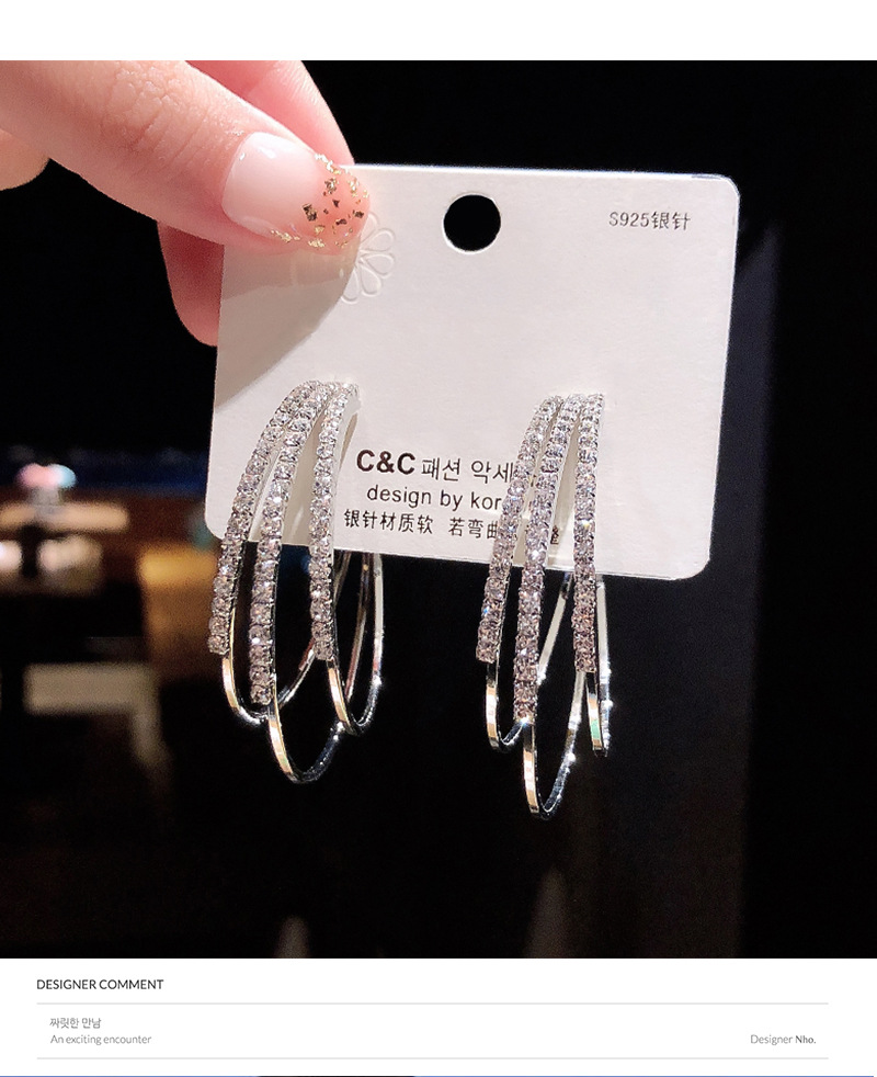 Korean Version Of Exaggerated Full Diamond Geometric Circle Earrings Fashion Temperament All-match C-shaped Earring Earrings Earrings display picture 2