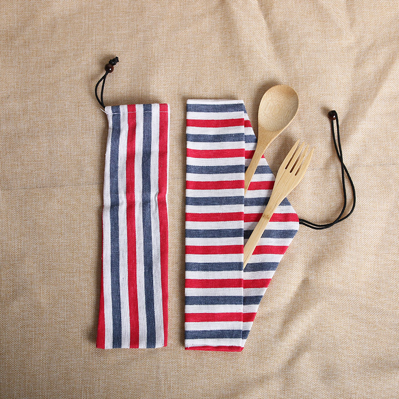 和风餐具袋 棉麻抽拉束口袋子 3角折叠收纳袋子 厂家现货工艺