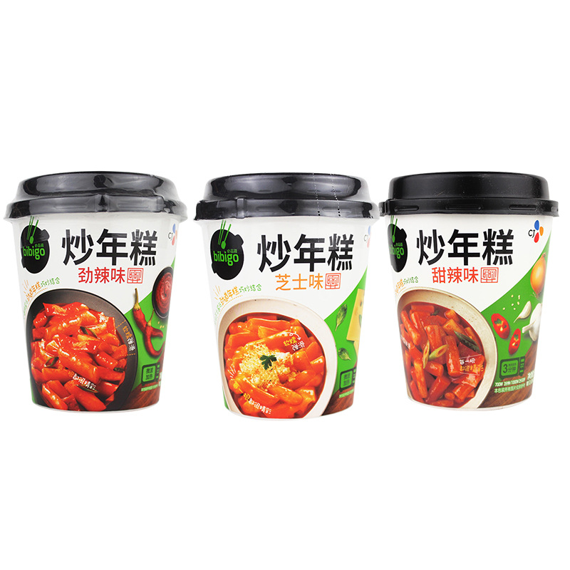 韩国希杰必品阁炒年糕 劲辣甜辣/芝士味休闲速食整箱165g*18杯装