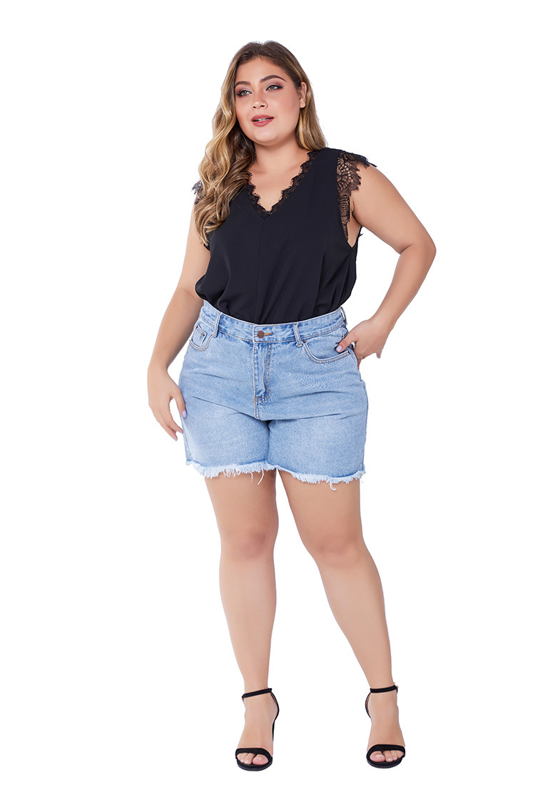 Plus size raw edge denim shorts NSSY16850