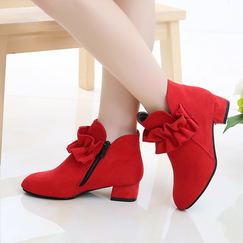 Children's Boots Girls' Boots Autumn and Winter  New Fashion Princess Single Boots Korean Style Plush Girls' Short Boots for Medium and Large Children