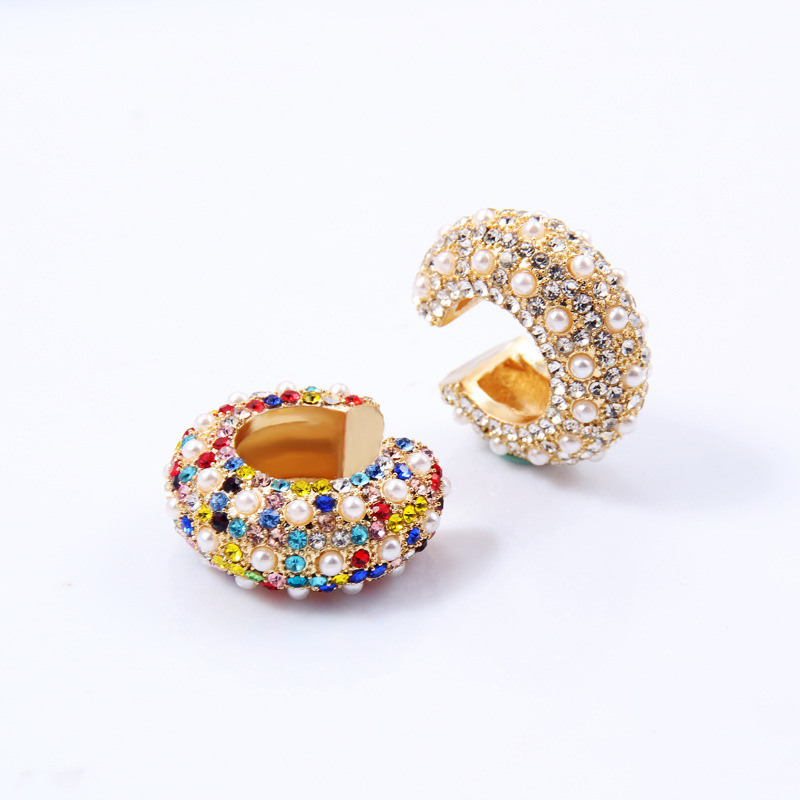 Wholesale Jewelry Fashion C Shape Alloy Artificial Gemstones Plating Diamond Earrings display picture 7